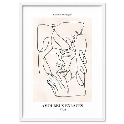 Abstract Line Art Figures II | Lovers Entwine - Art Print, Poster, Stretched Canvas, or Framed Wall Art Print, shown in a white frame