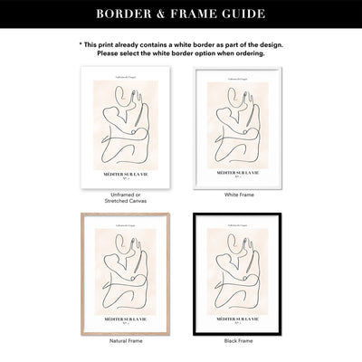 Abstract Line Art Figures I | Meditate on Life - Art Print, Poster, Stretched Canvas or Framed Wall Art, Showing White , Black, Natural Frame Colours, No Frame (Unframed) or Stretched Canvas, and With or Without White Borders