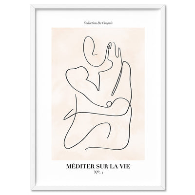 Abstract Line Art Figures I | Meditate on Life - Art Print, Poster, Stretched Canvas, or Framed Wall Art Print, shown in a white frame