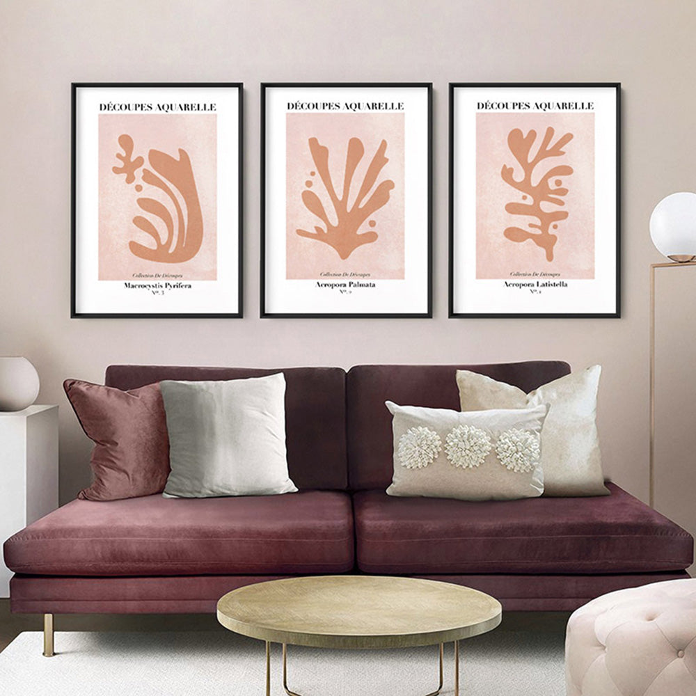 Decoupes Aquarelle VIII - Art Print, Poster, Stretched Canvas or Framed Wall Art, shown framed in a home interior space