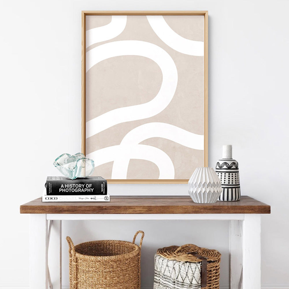Boho Abstracts | White Lines III - Art Print, Poster, Stretched Canvas or Framed Wall Art Prints, shown framed in a room