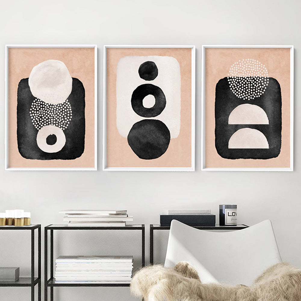 Boho Shapes Abstract I - Art Print, Poster, Stretched Canvas or Framed Wall Art, shown framed in a home interior space