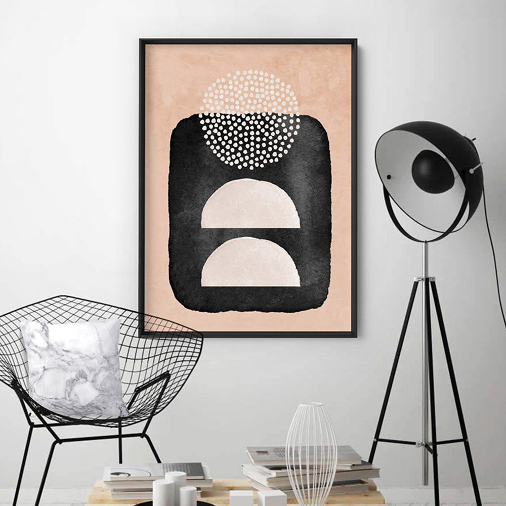 Boho Shapes Abstract III - Art Print, Poster, Stretched Canvas or Framed Wall Art Prints, shown framed in a room