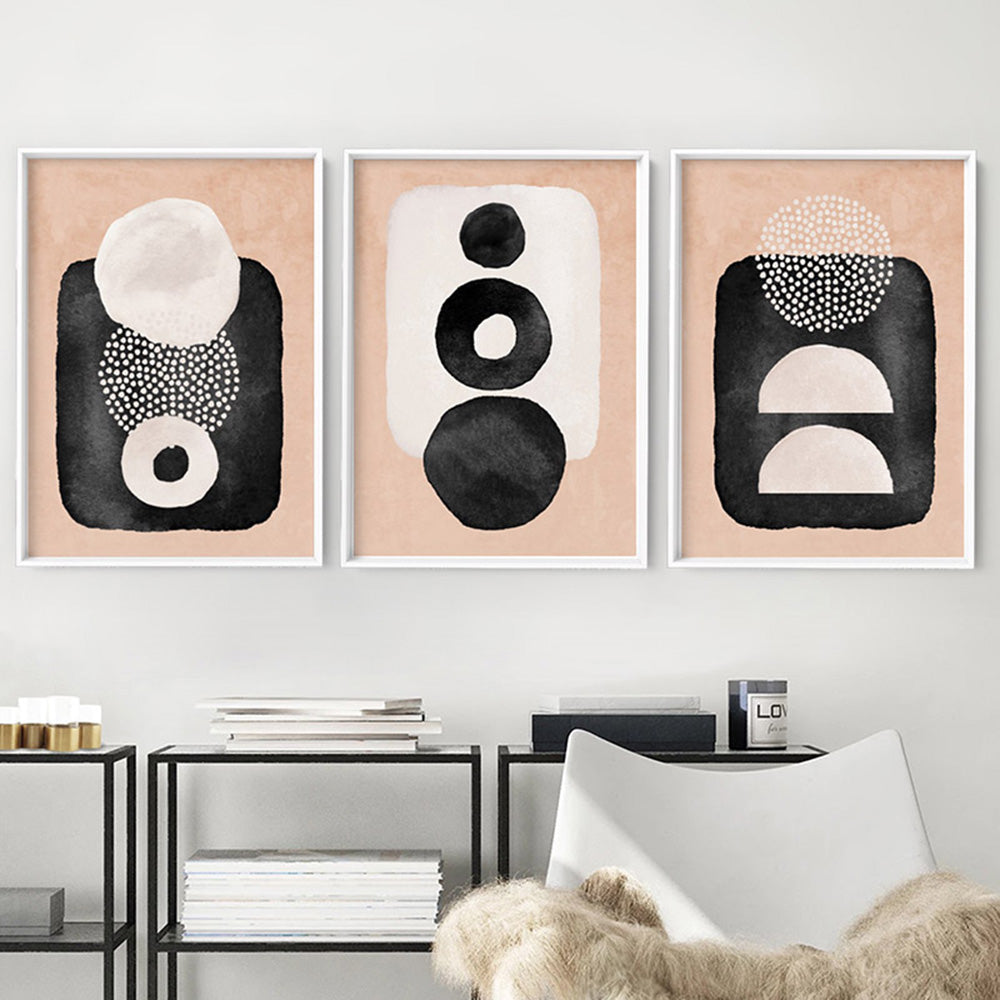 Boho Shapes Abstract III - Art Print, Poster, Stretched Canvas or Framed Wall Art, shown framed in a home interior space