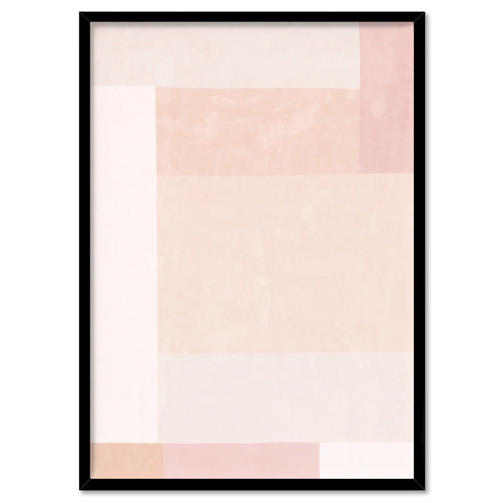 Abstract Blocks | Boho Blush I - Art Print, Poster, Stretched Canvas, or Framed Wall Art Print, shown in a black frame