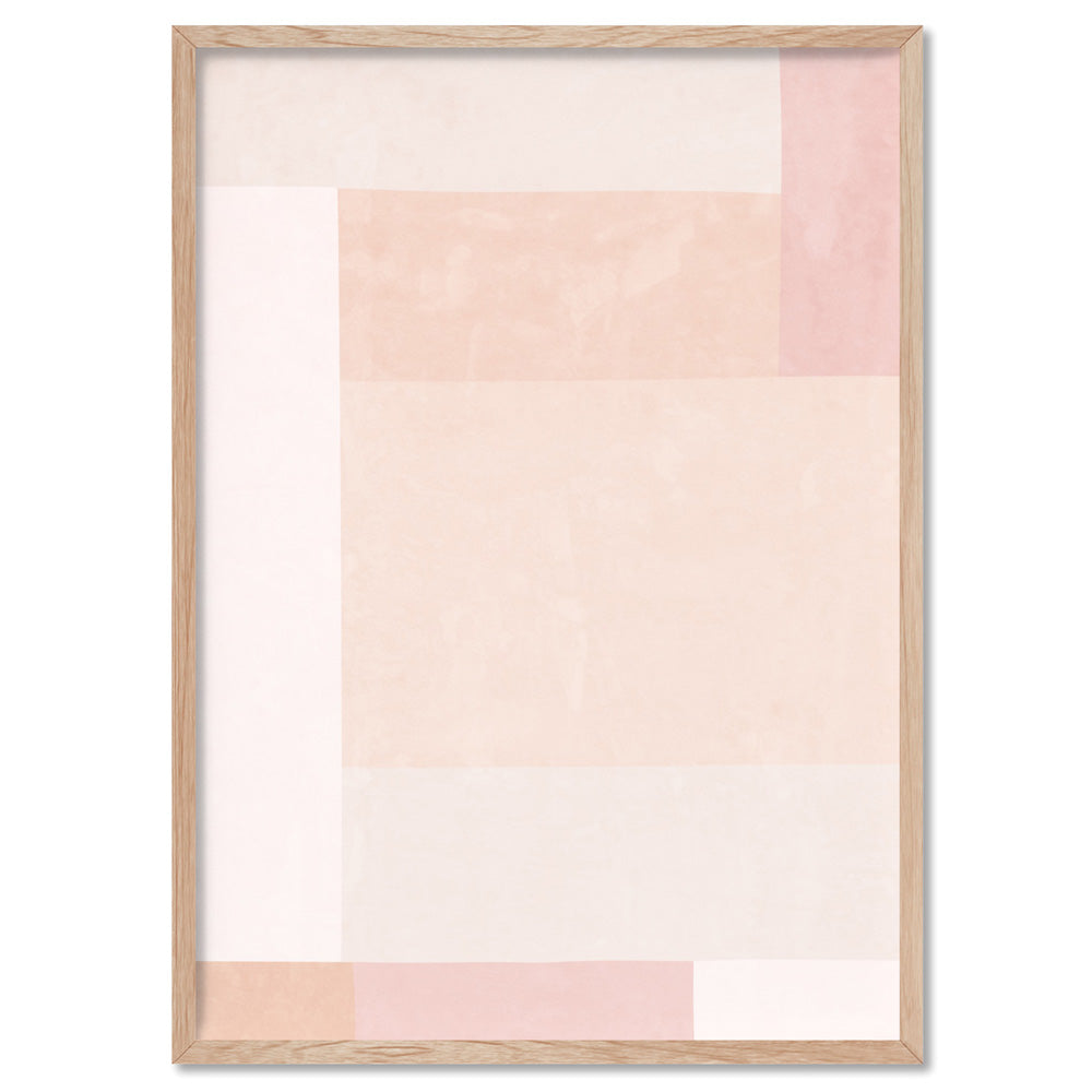 Abstract Blocks | Boho Blush I - Art Print, Poster, Stretched Canvas, or Framed Wall Art Print, shown in a natural timber frame