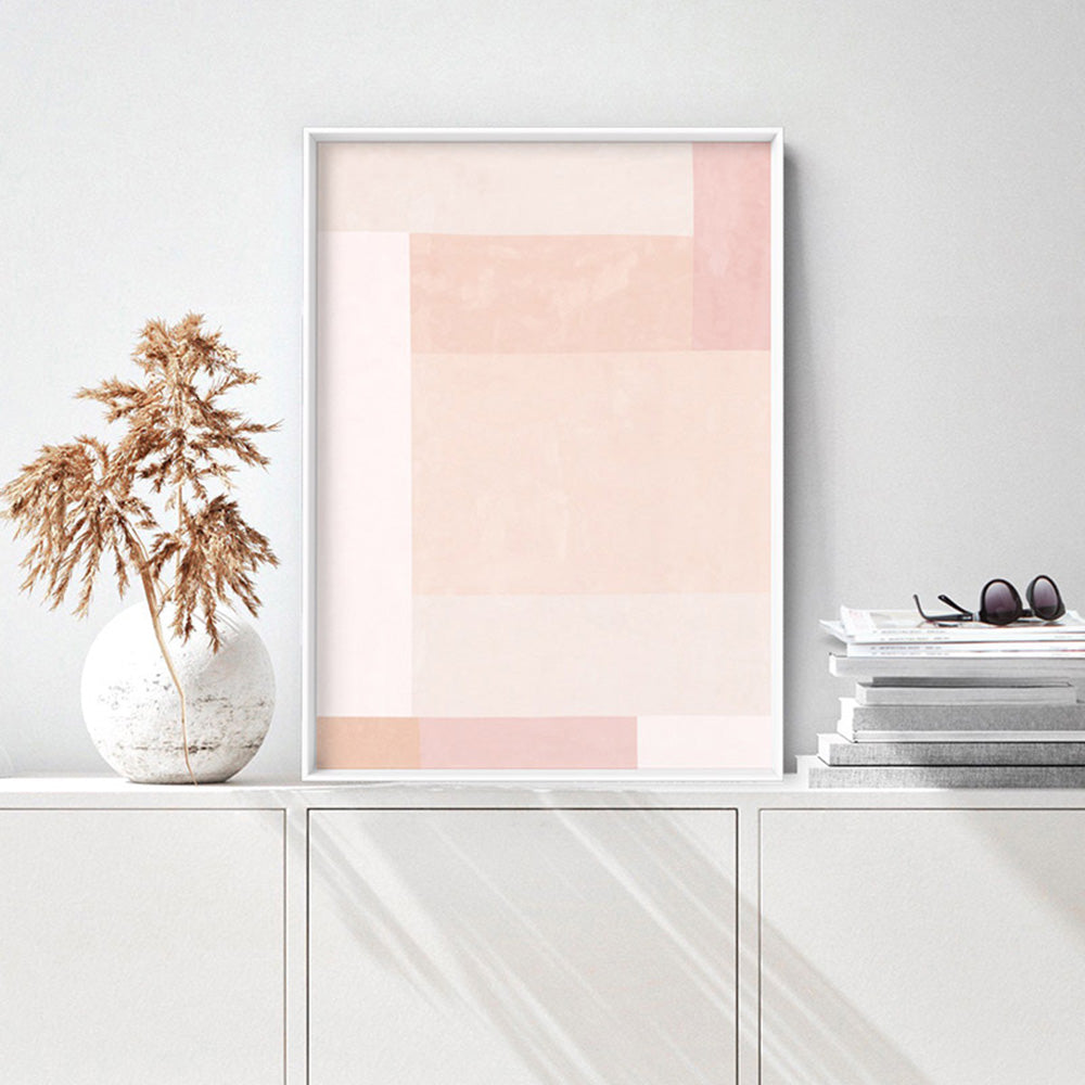 Abstract Blocks | Boho Blush I - Art Print, Poster, Stretched Canvas or Framed Wall Art Prints, shown framed in a room