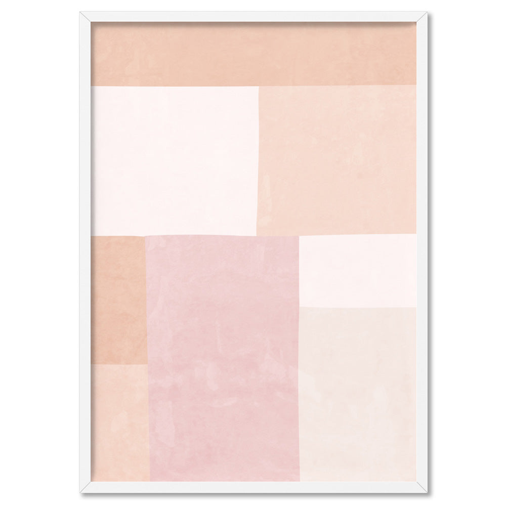 Abstract Blocks | Boho Blush II - Art Print, Poster, Stretched Canvas, or Framed Wall Art Print, shown in a white frame