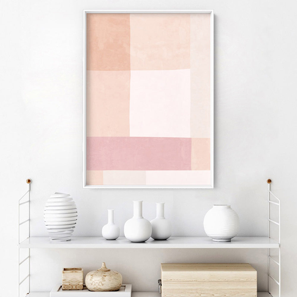 Abstract Blocks | Boho Blush III - Art Print, Poster, Stretched Canvas or Framed Wall Art Prints, shown framed in a room