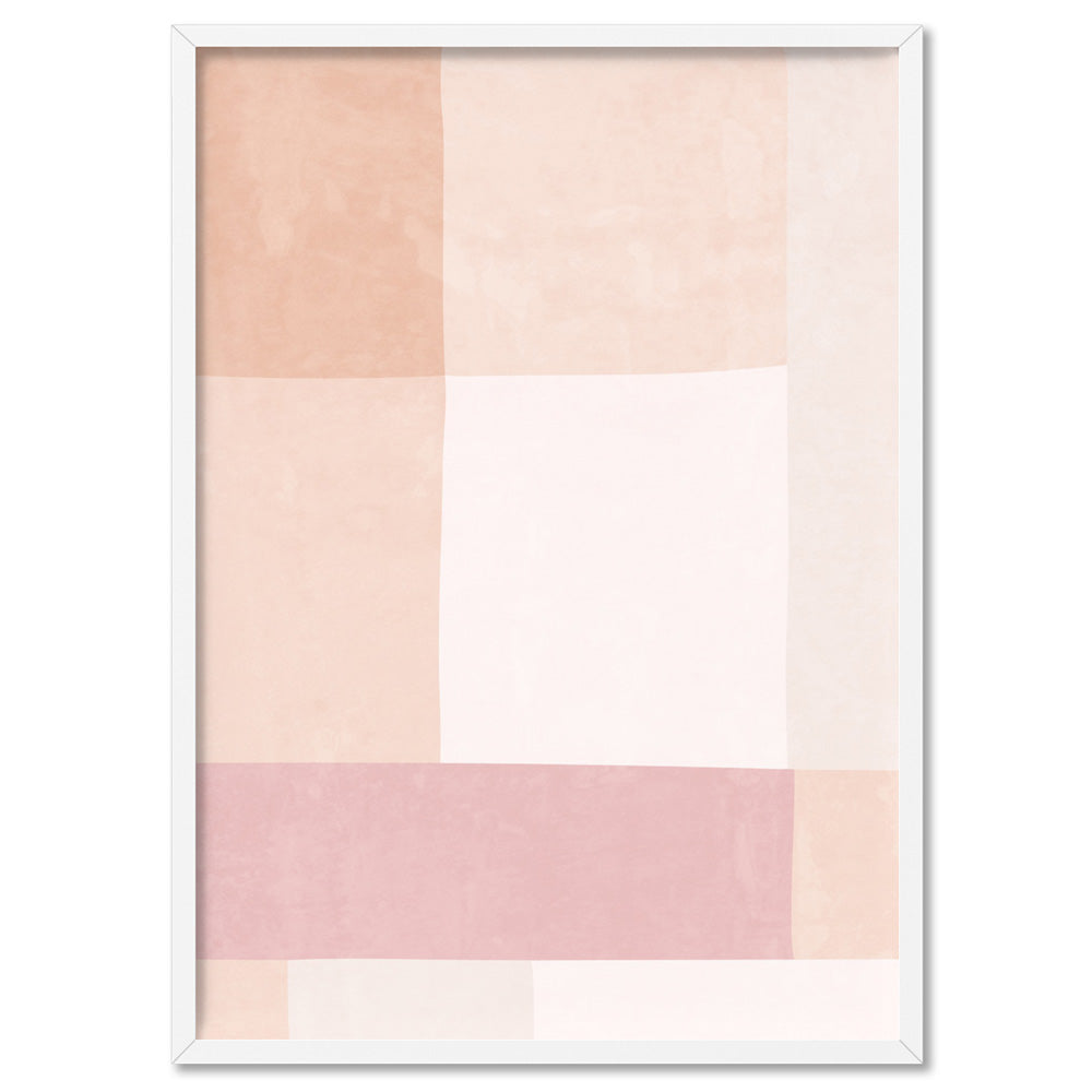 Abstract Blocks | Boho Blush III - Art Print, Poster, Stretched Canvas, or Framed Wall Art Print, shown in a white frame
