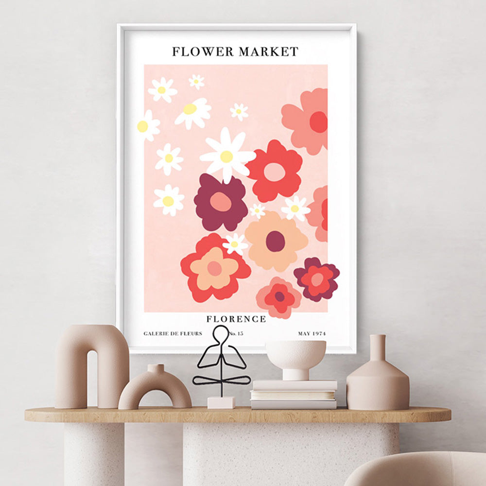 Flower Market | Florence - Art Print, Poster, Stretched Canvas or Framed Wall Art Prints, shown framed in a room