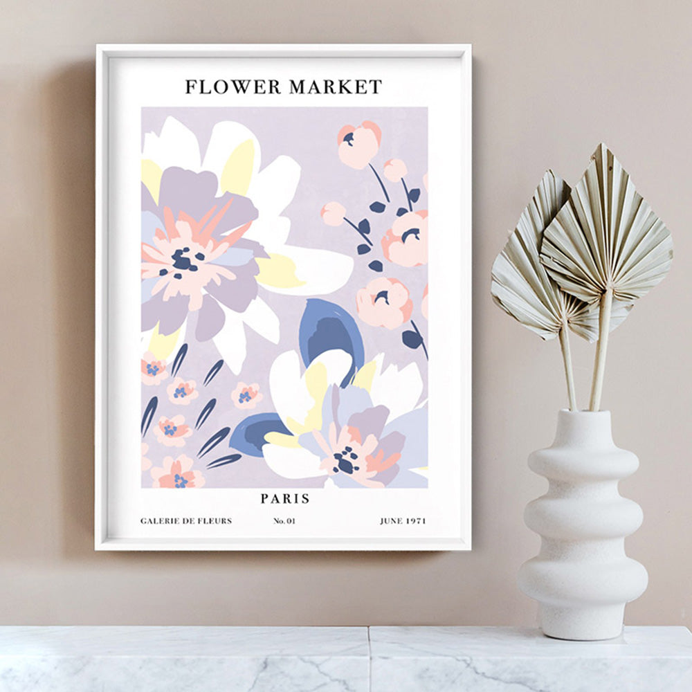 Flower Market | Paris - Art Print, Poster, Stretched Canvas or Framed Wall Art Prints, shown framed in a room