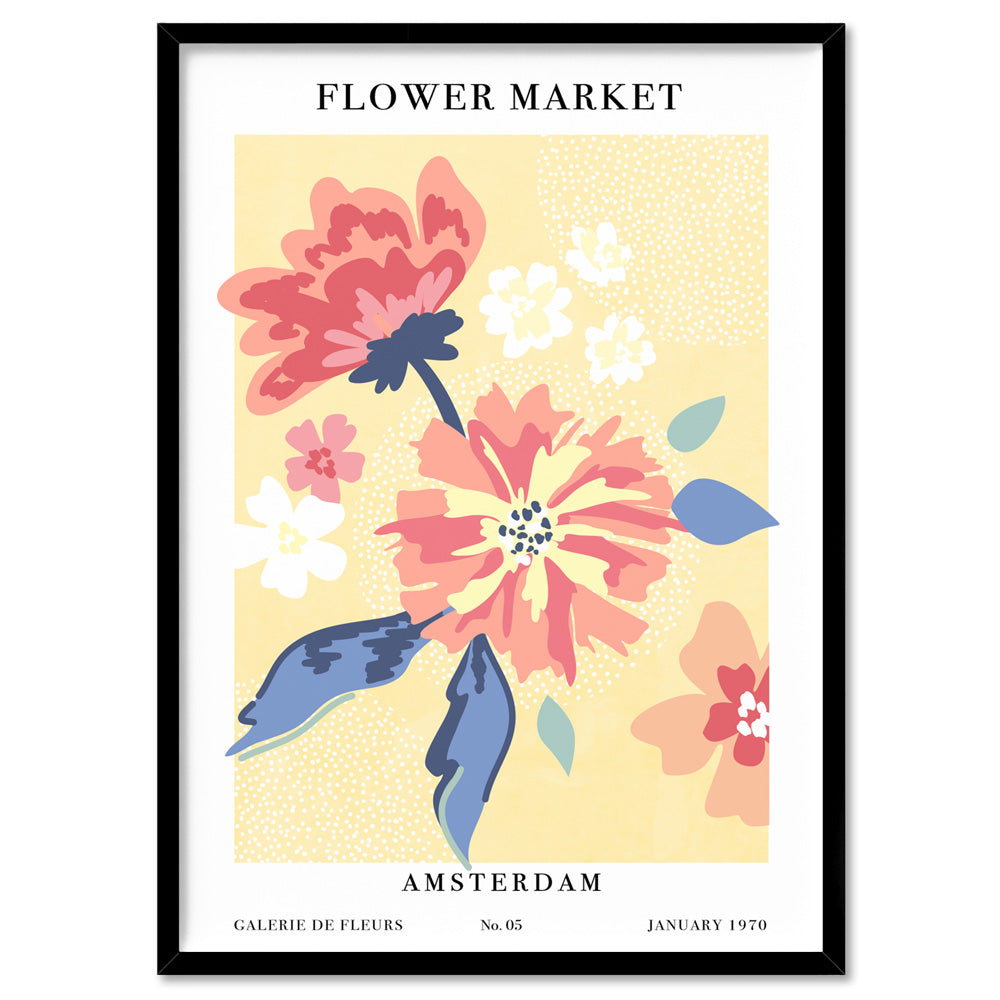 Flower Market | Amsterdam - Art Print, Poster, Stretched Canvas, or Framed Wall Art Print, shown in a black frame