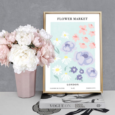 Flower Market | London - Art Print, Poster, Stretched Canvas or Framed Wall Art Prints, shown framed in a room
