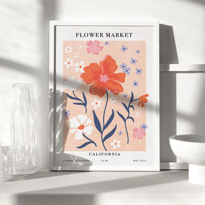 Flower Market | California - Art Print, Poster, Stretched Canvas or Framed Wall Art Prints, shown framed in a room