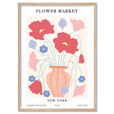 Flower Market | New York - Art Print, Poster, Stretched Canvas, or Framed Wall Art Print, shown in a natural timber frame