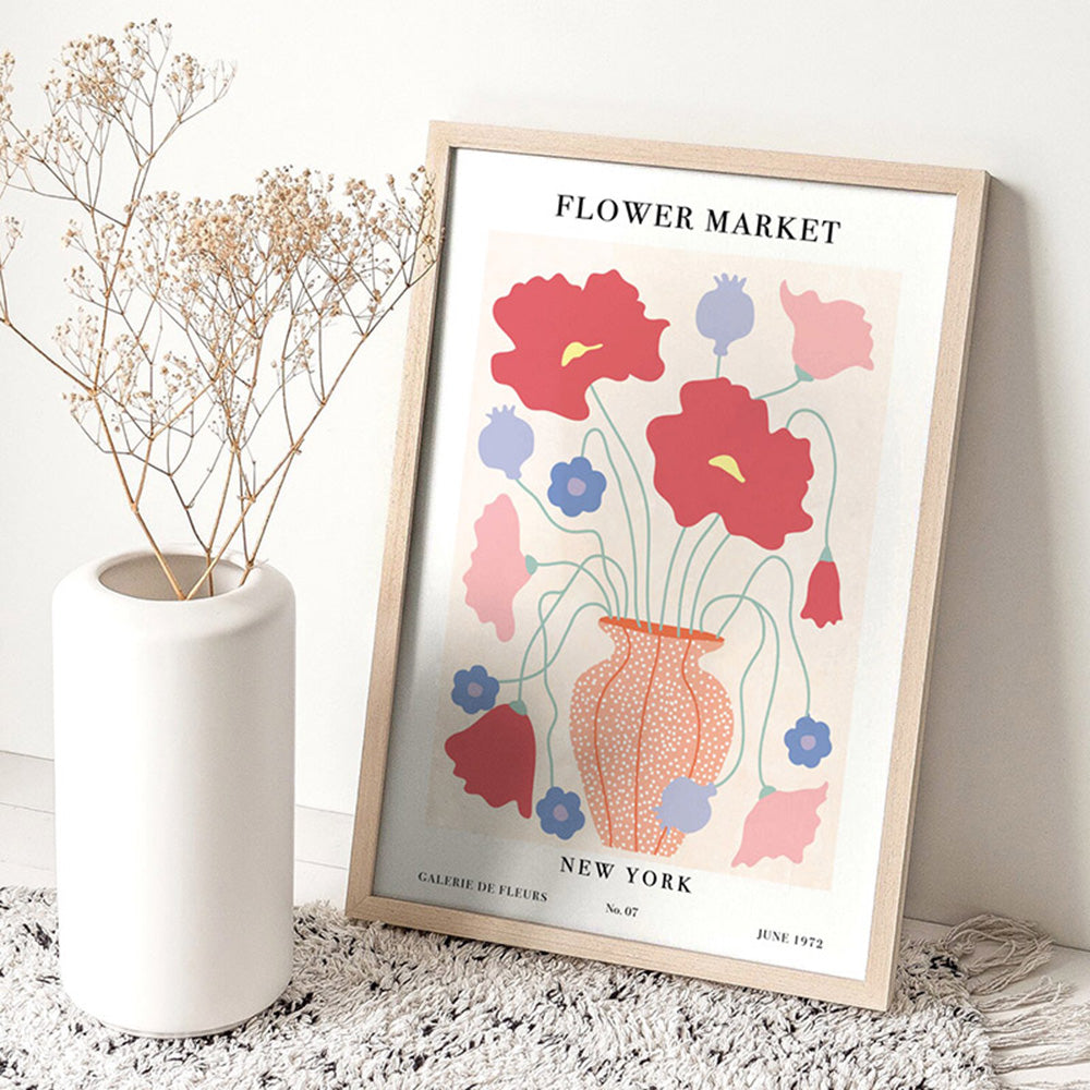 Flower Market | New York - Art Print, Poster, Stretched Canvas or Framed Wall Art Prints, shown framed in a room