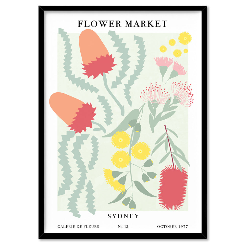 Flower Market | Sydney - Art Print, Poster, Stretched Canvas, or Framed Wall Art Print, shown in a black frame