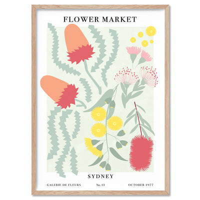 Flower Market | Sydney - Art Print, Poster, Stretched Canvas, or Framed Wall Art Print, shown in a natural timber frame