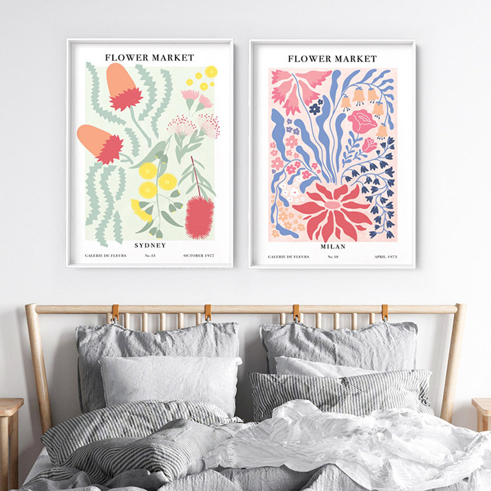 Flower Market | Sydney - Art Print, Poster, Stretched Canvas or Framed Wall Art, shown framed in a home interior space