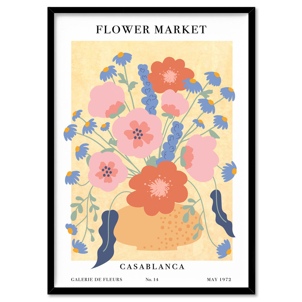 Flower Market | Casablanca - Art Print, Poster, Stretched Canvas, or Framed Wall Art Print, shown in a black frame