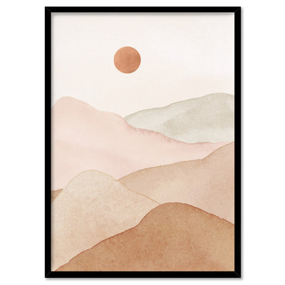 Boho Landscape in Watercolour I - Art Print, Poster, Stretched Canvas, or Framed Wall Art Print, shown in a black frame