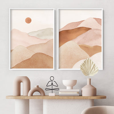 Boho Landscape in Watercolour I - Art Print, Poster, Stretched Canvas or Framed Wall Art, shown framed in a home interior space