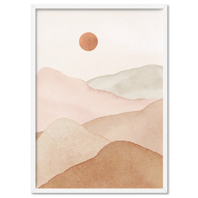 Boho Landscape in Watercolour I - Art Print, Poster, Stretched Canvas, or Framed Wall Art Print, shown in a white frame