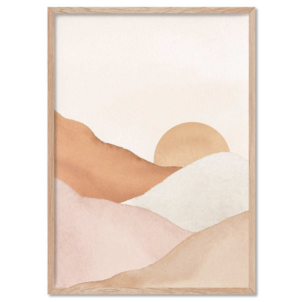 Boho Landscape in Watercolour II - Art Print, Poster, Stretched Canvas, or Framed Wall Art Print, shown in a natural timber frame