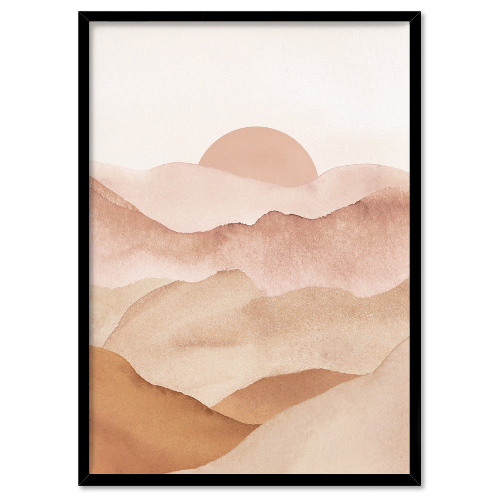 Boho Landscape in Watercolour IV - Art Print, Poster, Stretched Canvas, or Framed Wall Art Print, shown in a black frame