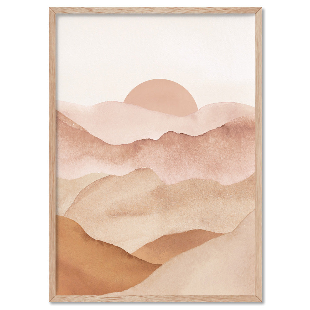 Boho Landscape in Watercolour IV - Art Print, Poster, Stretched Canvas, or Framed Wall Art Print, shown in a natural timber frame