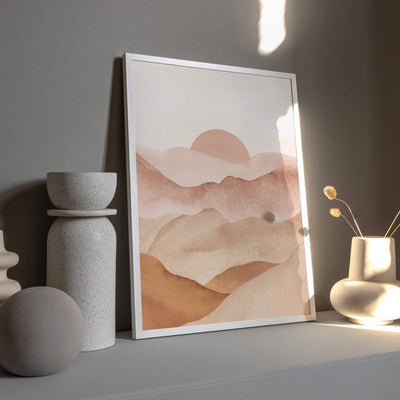 Boho Landscape in Watercolour IV - Art Print, Poster, Stretched Canvas or Framed Wall Art Prints, shown framed in a room