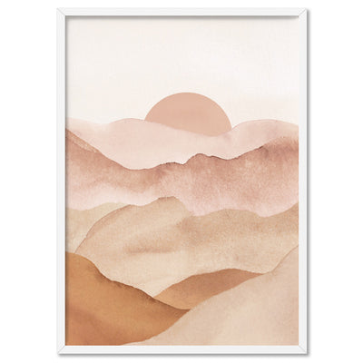 Boho Landscape in Watercolour IV - Art Print, Poster, Stretched Canvas, or Framed Wall Art Print, shown in a white frame