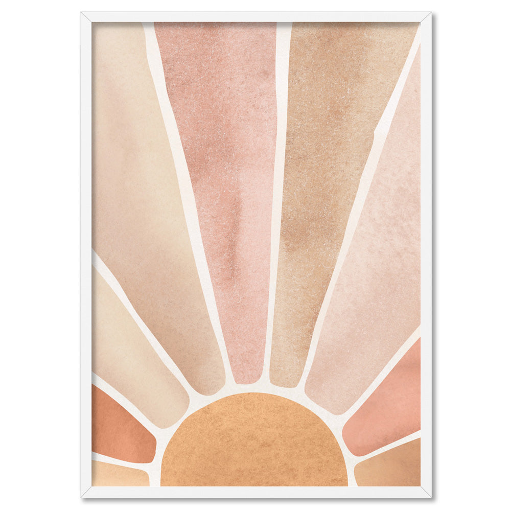 Boho Sunrise in Watercolour II - Art Print, Poster, Stretched Canvas, or Framed Wall Art Print, shown in a white frame