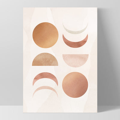 Boho Sun Moon Phases in Watercolour I - Art Print, Poster, Stretched Canvas, or Framed Wall Art Print, shown as a stretched canvas or poster without a frame