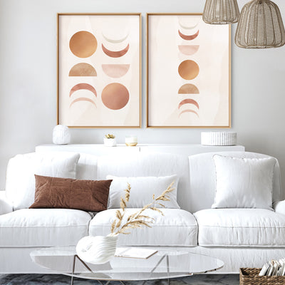 Boho Sun Moon Phases in Watercolour I - Art Print, Poster, Stretched Canvas or Framed Wall Art, shown framed in a home interior space