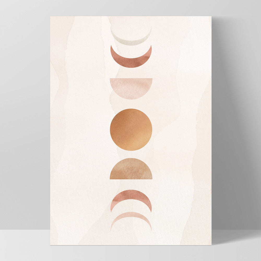 Boho Sun Moon Phases in Watercolour II - Art Print, Poster, Stretched Canvas, or Framed Wall Art Print, shown as a stretched canvas or poster without a frame