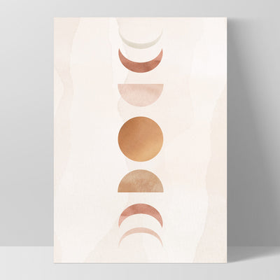 Boho Sun Moon Phases in Watercolour II - Art Print, Poster, Stretched Canvas, or Framed Wall Art Print, shown as a stretched canvas or poster without a frame