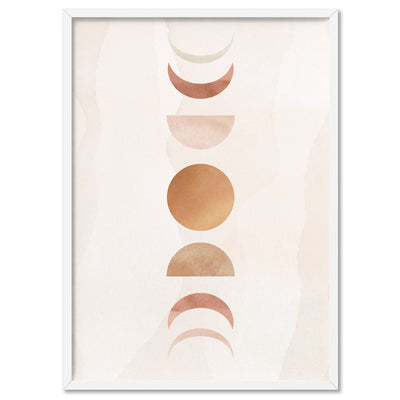 Boho Sun Moon Phases in Watercolour II - Art Print, Poster, Stretched Canvas, or Framed Wall Art Print, shown in a white frame