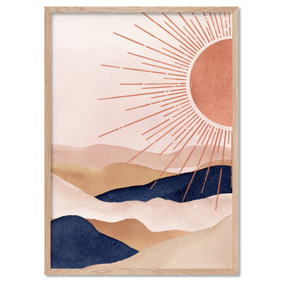 Boho Sun in Watercolour - Art Print, Poster, Stretched Canvas, or Framed Wall Art Print, shown in a natural timber frame