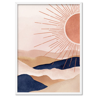Boho Sun in Watercolour - Art Print, Poster, Stretched Canvas, or Framed Wall Art Print, shown in a white frame