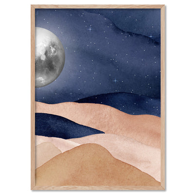 Boho Moon in Watercolour - Art Print, Poster, Stretched Canvas, or Framed Wall Art Print, shown in a natural timber frame