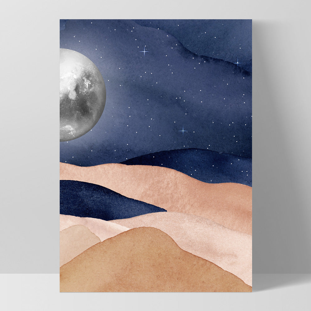 Boho Moon in Watercolour - Art Print, Poster, Stretched Canvas, or Framed Wall Art Print, shown as a stretched canvas or poster without a frame
