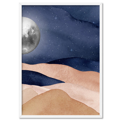Boho Moon in Watercolour - Art Print, Poster, Stretched Canvas, or Framed Wall Art Print, shown in a white frame