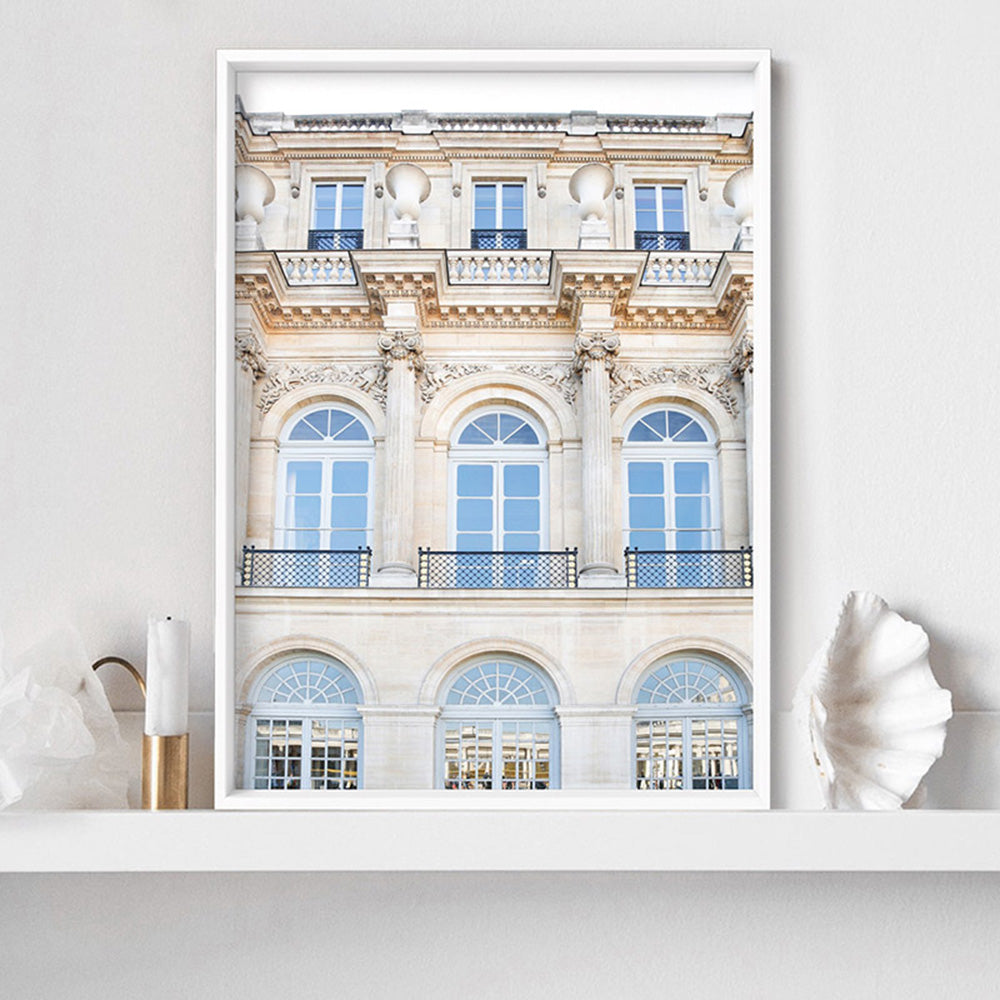 Palais Royal in Paris - Art Print by Victoria's Stories, Poster, Stretched Canvas or Framed Wall Art Prints, shown framed in a room