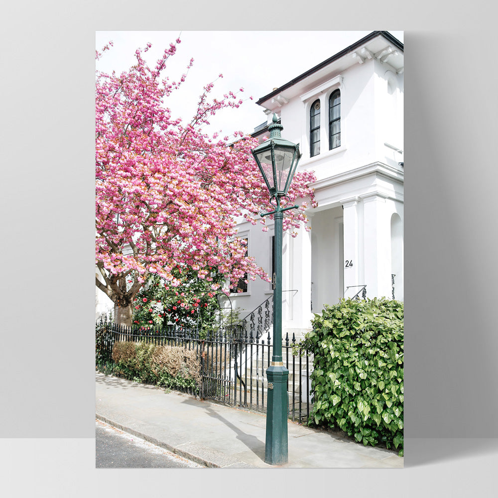 Cherry Blossoms in London I - Art Print by Victoria's Stories, Poster, Stretched Canvas, or Framed Wall Art Print, shown as a stretched canvas or poster without a frame