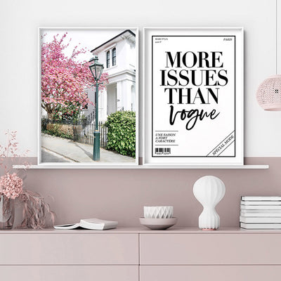 Cherry Blossoms in London I - Art Print by Victoria's Stories, Poster, Stretched Canvas or Framed Wall Art, shown framed in a home interior space