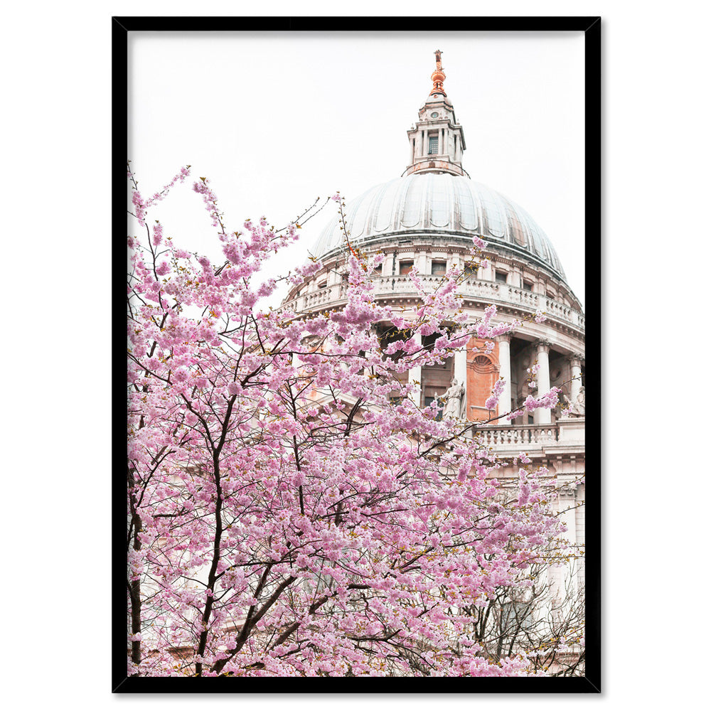 St Paul's Cathedral in Spring - Art Print by Victoria's Stories, Poster, Stretched Canvas, or Framed Wall Art Print, shown in a black frame