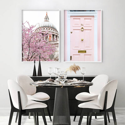 St Paul's Cathedral in Spring - Art Print by Victoria's Stories, Poster, Stretched Canvas or Framed Wall Art, shown framed in a home interior space