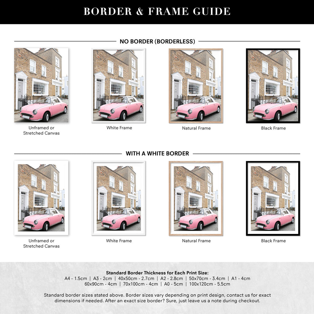 Pink Figaro in London - Art Print by Victoria's Stories, Poster, Stretched Canvas or Framed Wall Art, Showing White , Black, Natural Frame Colours, No Frame (Unframed) or Stretched Canvas, and With or Without White Borders